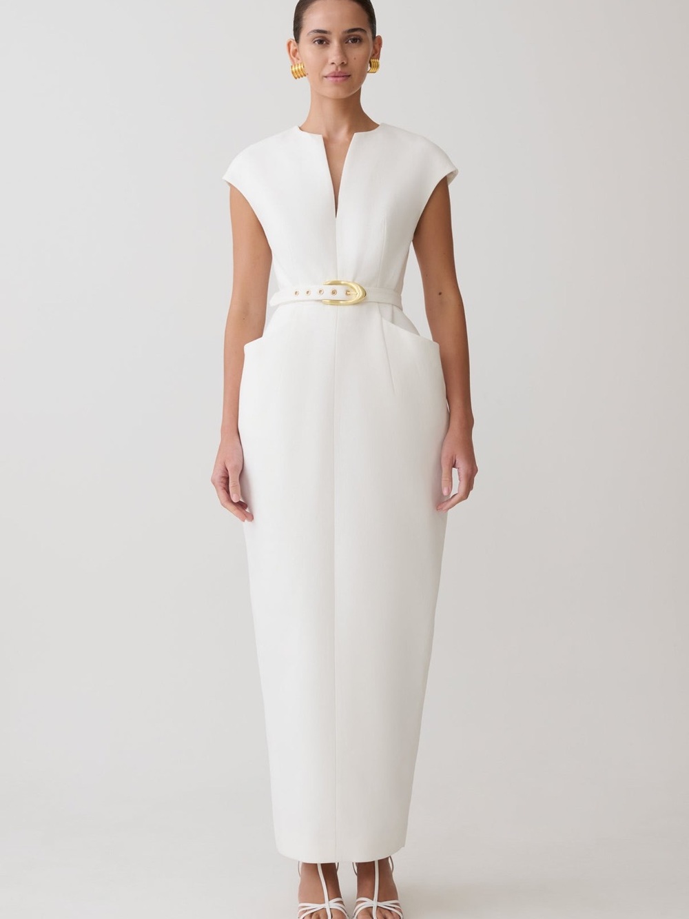 Meshki Livia V Neck Linen Maxi Dress - White